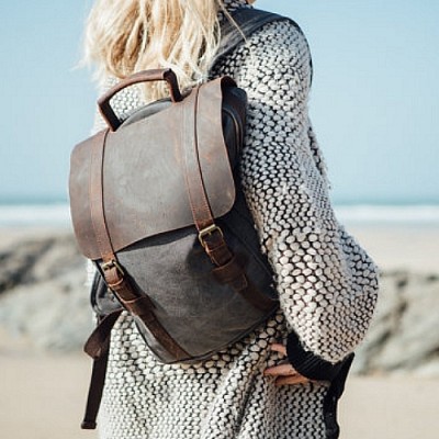 KA12  VINTAGE TAR 3™  sac à dos vintage en coton et cuir naturel. Fait main. Unisex